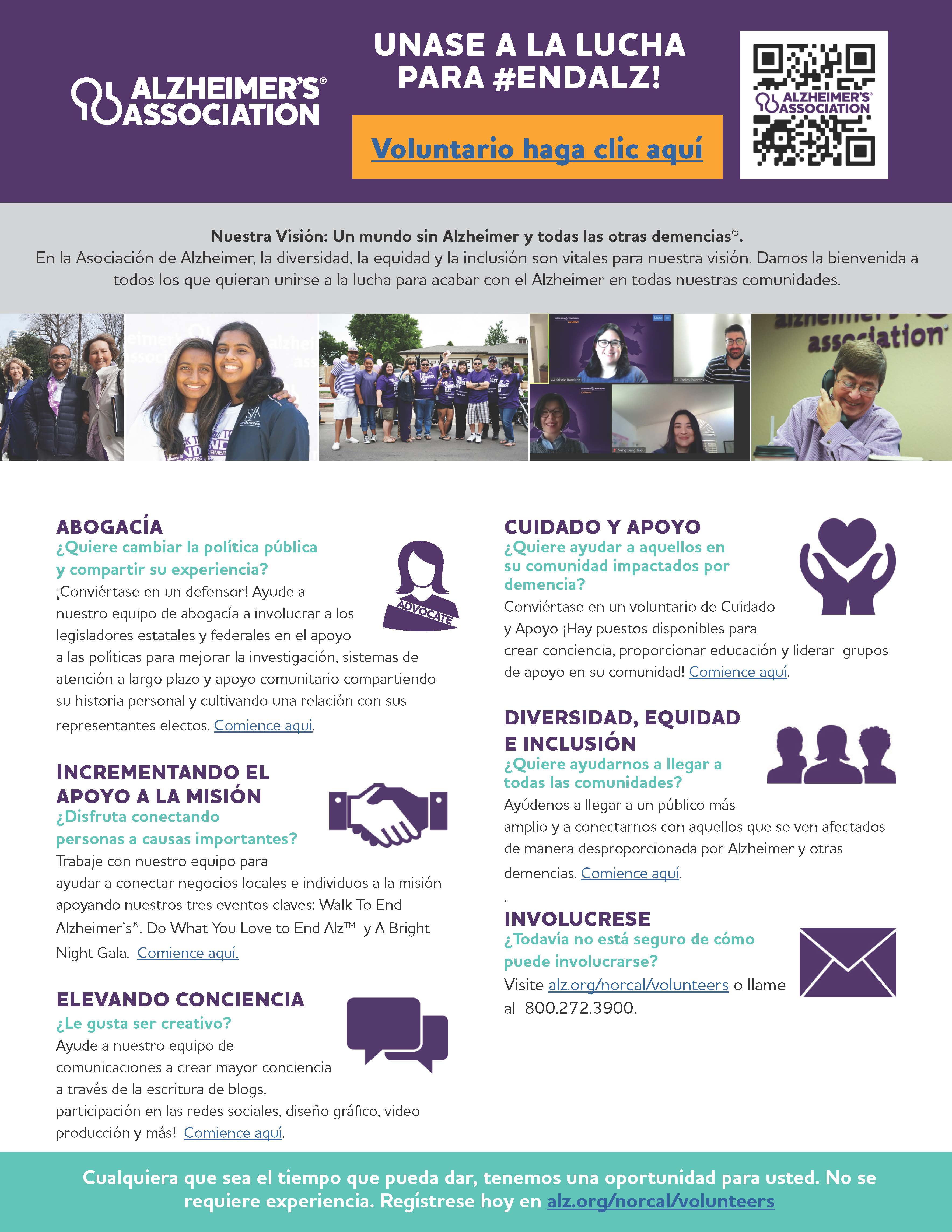 Alzheimer's Association Volunteer Opportunity Flyer - Spanish